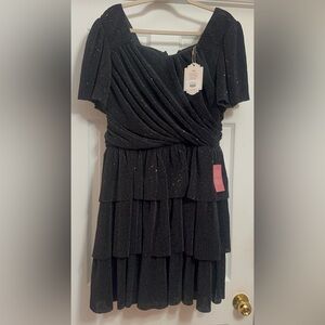 Ivy City Co Kyla Black Sparkle Tiered Mini Dress
